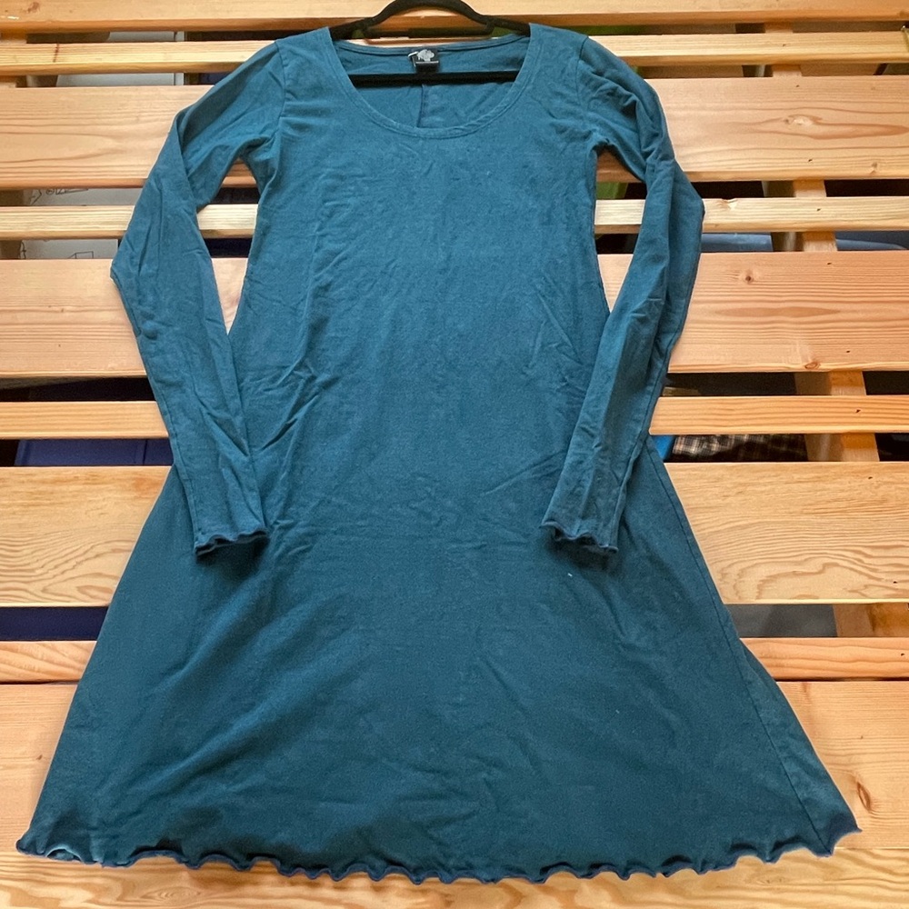 Hemp and Organic Cotton Teal Long Sleeve Dress Medium made in USA